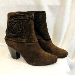 Vaneli Brown Suede Boots with Rosette on the Side